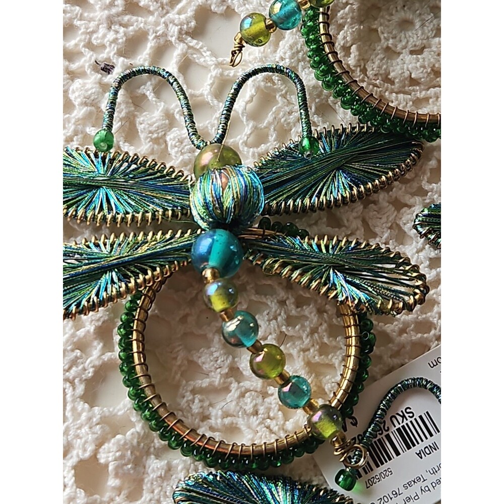 Pier 1 Dragonfly Beaded Napkin Ring Set Of 4 New With Tags - Picture 2 of 5